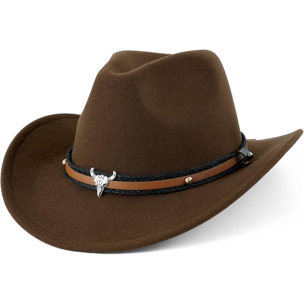 DOCILA Unisex Western Cowboy Fedora Hat Faux Felt Wide Brim W/ Strap for Outdoor
